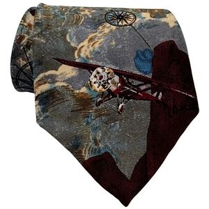 Vtg Van Heusen Silk Tie Mens Americana Series Circling Globe 1937 Aviation USA